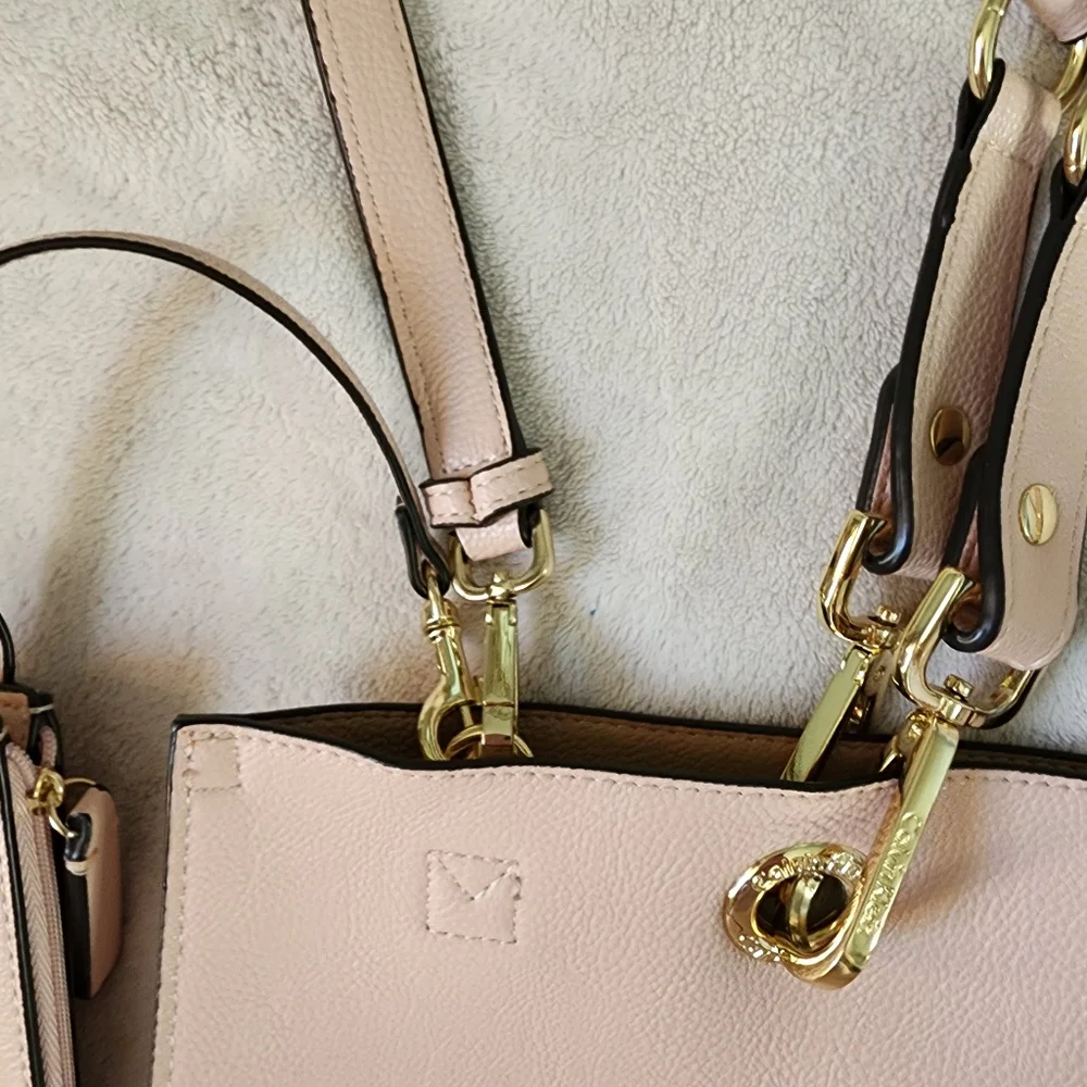 New Calvin Klein Pale Pink Leather R-kitote Tote Bag Gold Wardware